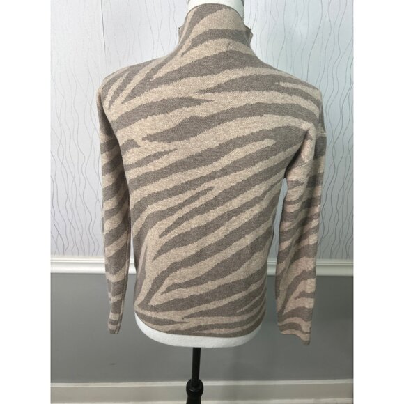 Tahari Women's Sweater XS Beige Brown Zebra Print Mock Neck Pullover Knit Top - Picture 3 of 8